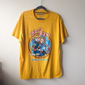 Chucky Child's Play Friends Til The End Good Guys Yellow Tee T-Shirt Size Large